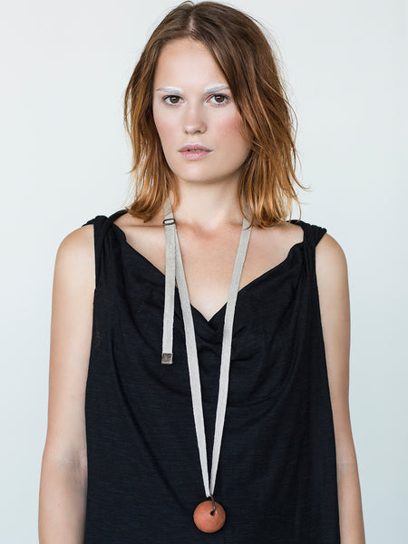 DESIGNS BY SONIA, X LARGE OLD BEAD AND JAPANESE LEATHER ADJUSTABLE NECKLACE
