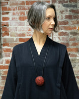 DESIGNS BY SONIA, RED AND BLACK, GAUZE AND ACRYLICS, ON WOOD.